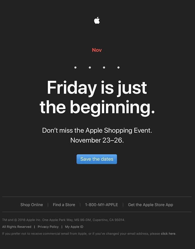 Apple Cyber Monday email with interactive calendar