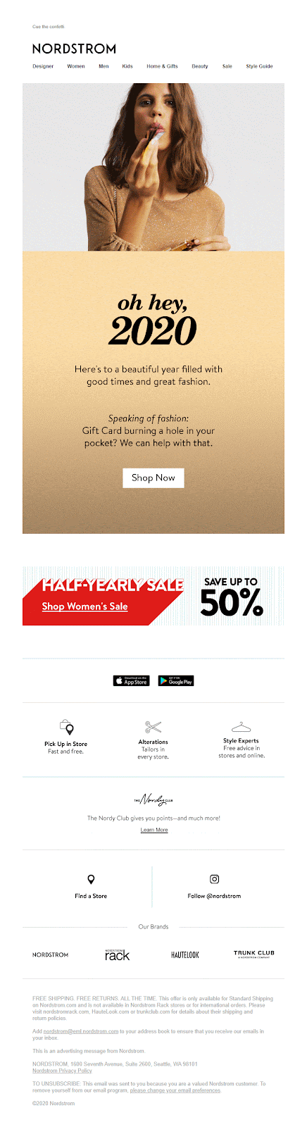 Happy New Year Email Example by Nordstrom