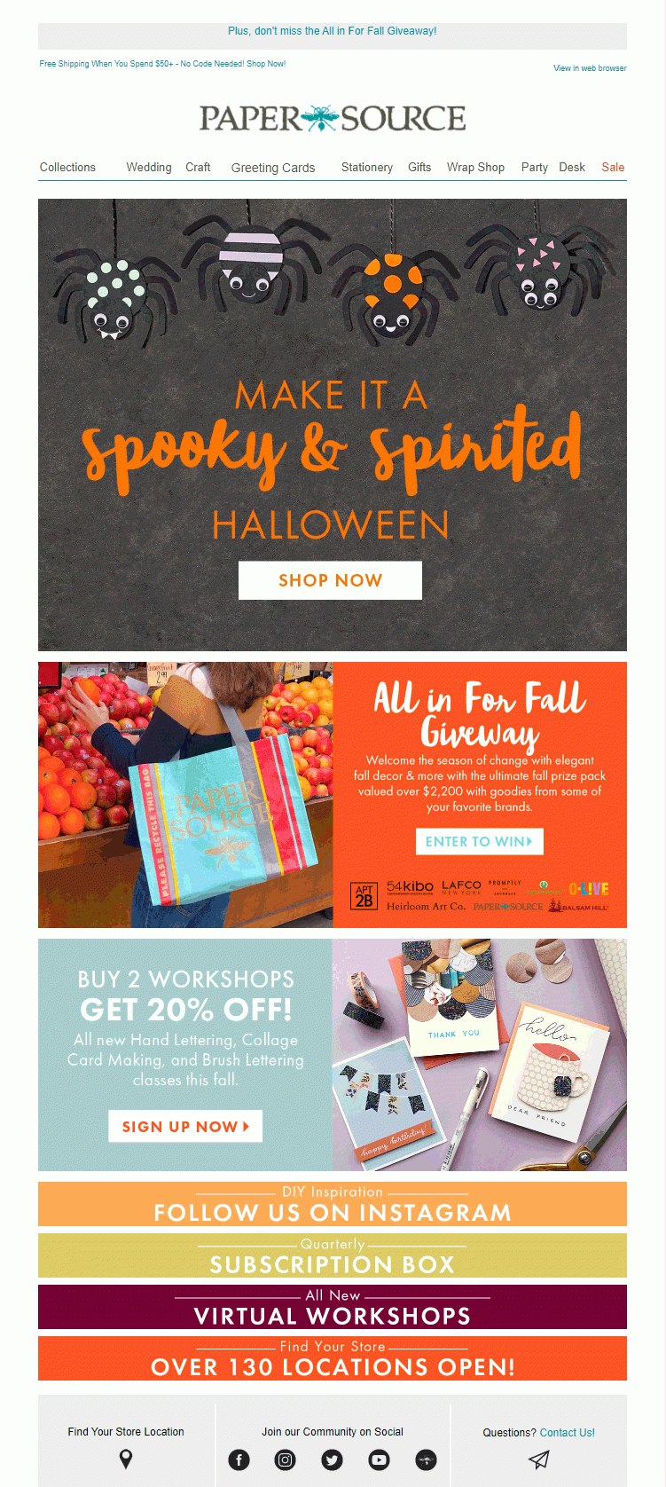 paper source encourages you to get crafty for halloween and sign up for their craft webinars and fall giveaway