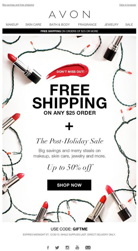 AVON - FREE Shipping and Post-Holiday Sale email