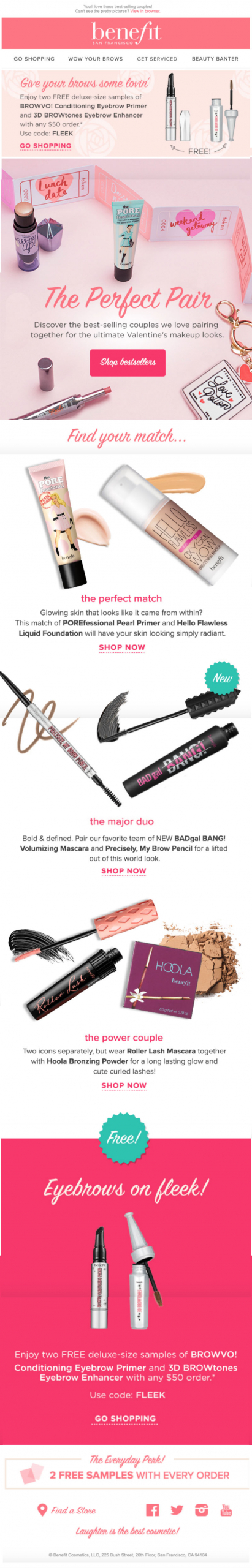 Benefit's valentine's day email campaign