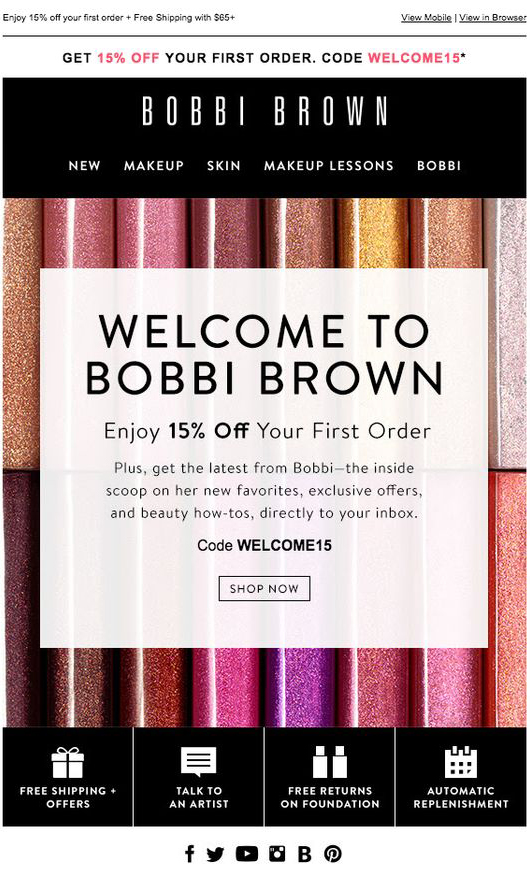 bobbi-brown welcome transactional email design