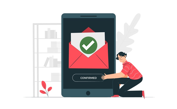 An illustation of a phone with email icon on it display a green circle with a white checkmark - Things Email Marketers Should Do as Businesses Reopen