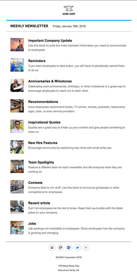 Internal Newsletter template example