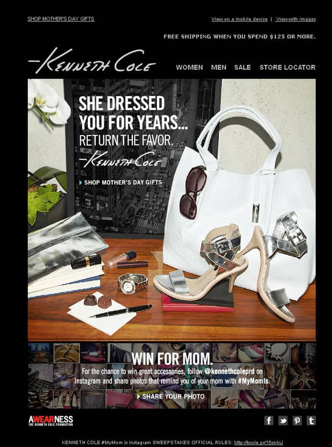 Kenneth Cole's Mother's Day Email Marketing Campaign Example