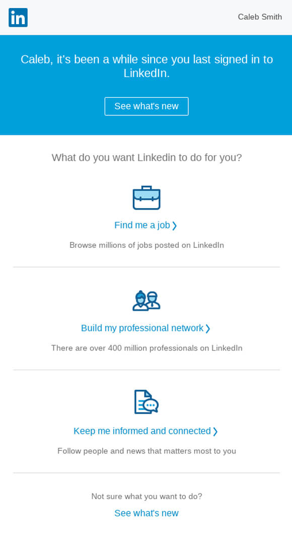 re engagement email example - LinkedIn 