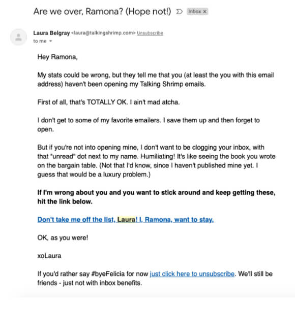 re engagement email example - Talking Shrimp