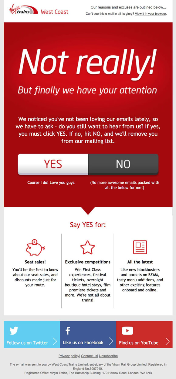 re engagement email example Virgin Airlines