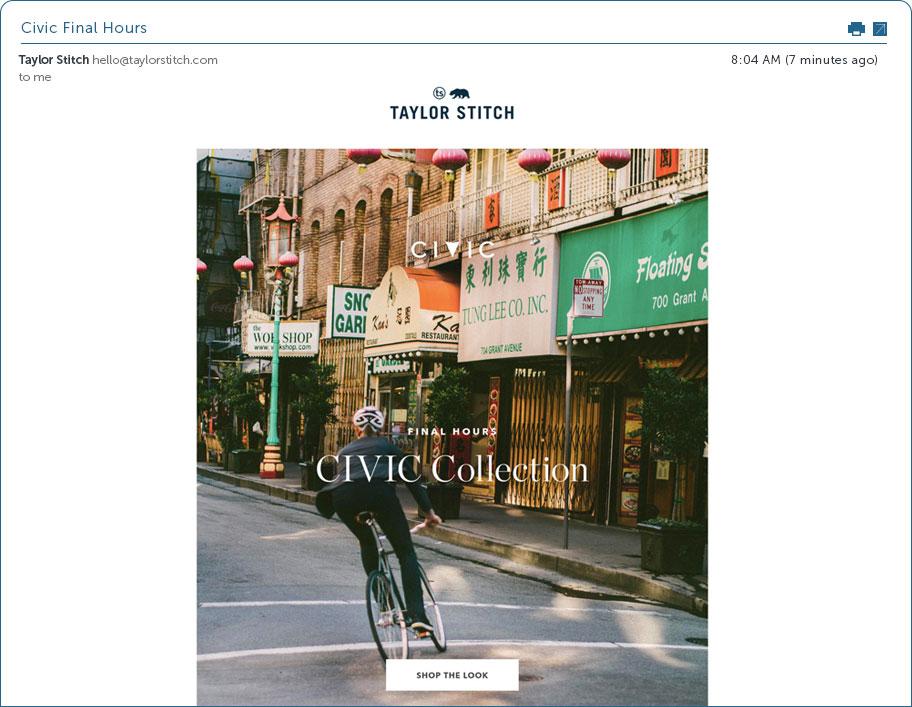 Taylor Stitch email marketing campaign examples