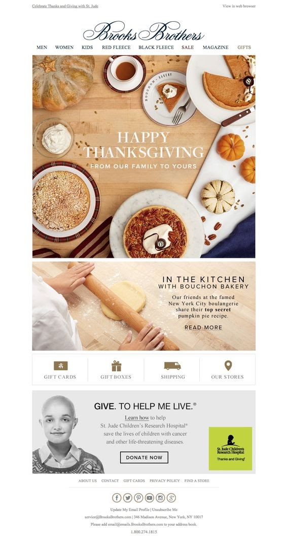 Thanksgiving Email Example by Brooks Brothers