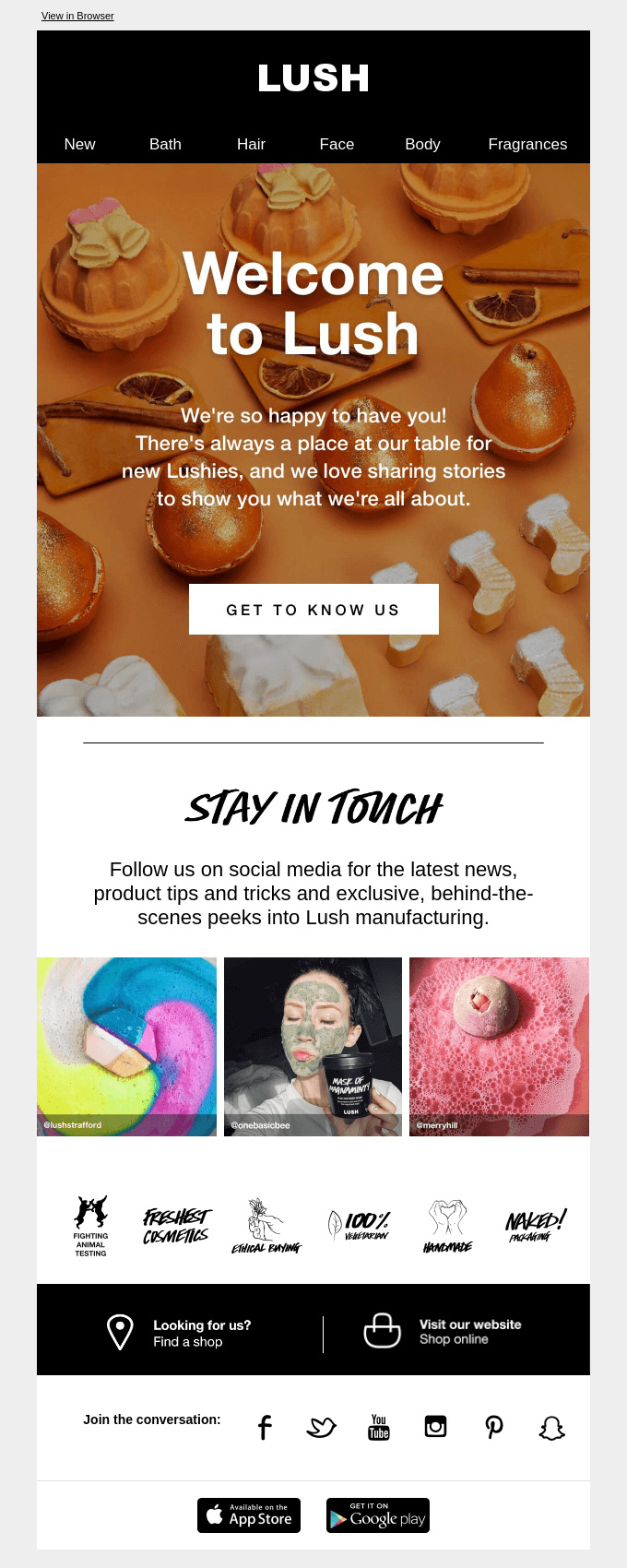 Welcome Automation Email Example by Lush