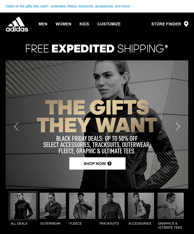 Adidas Black Friday email example