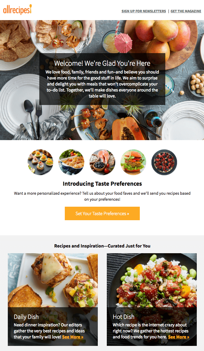 all recipes welcome email example