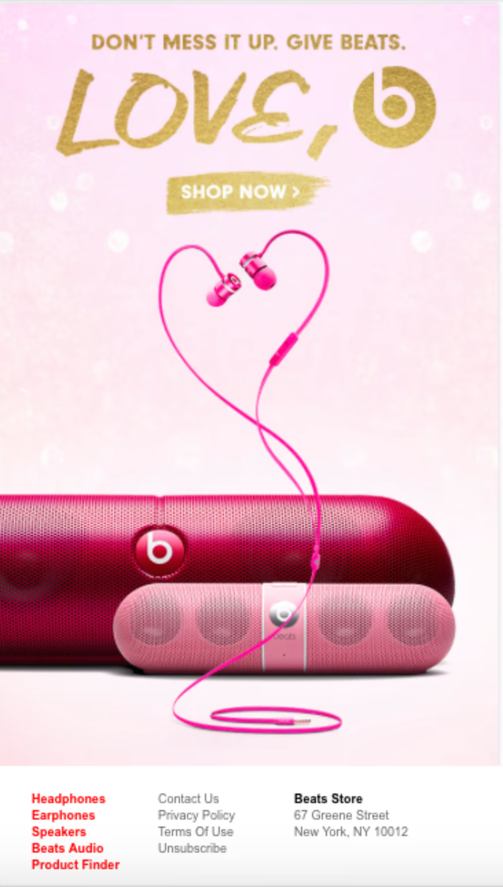 Beats by Dre Valentine's day email campaign