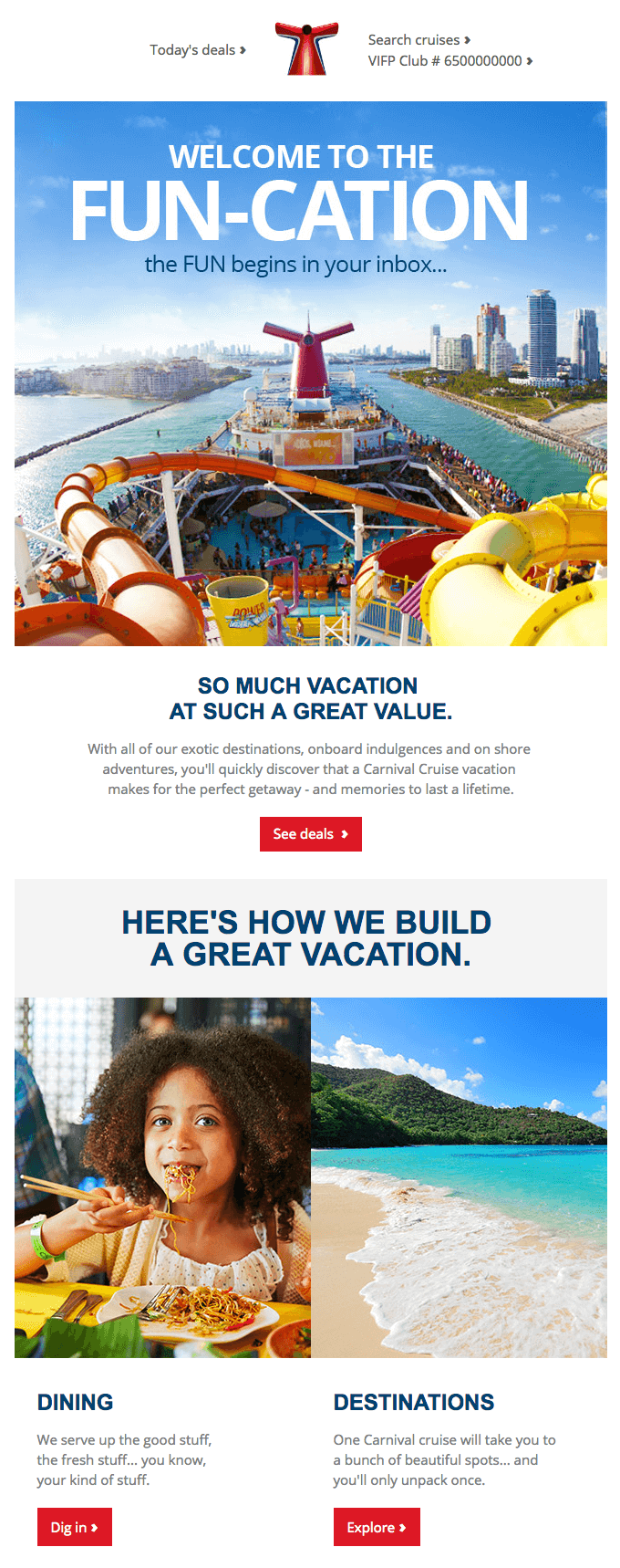 Carnival Cruise Line welcome email