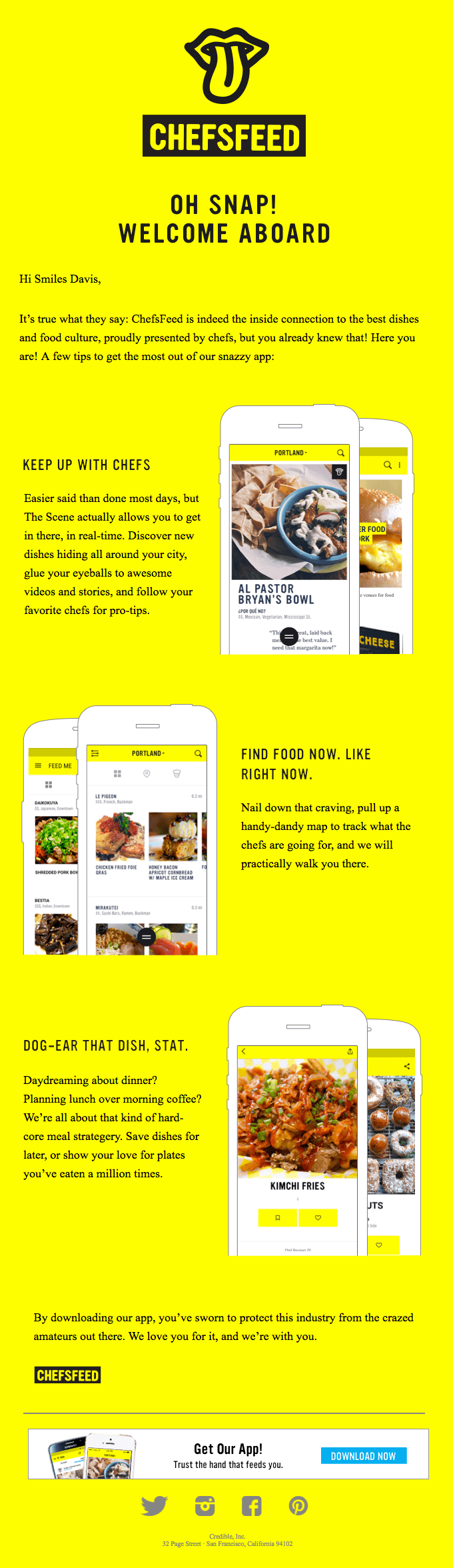 chefsfeed Welcome email example