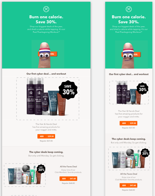 Dollar Shave Club encourages Cyber Monday with a workout themed email and extra discount.