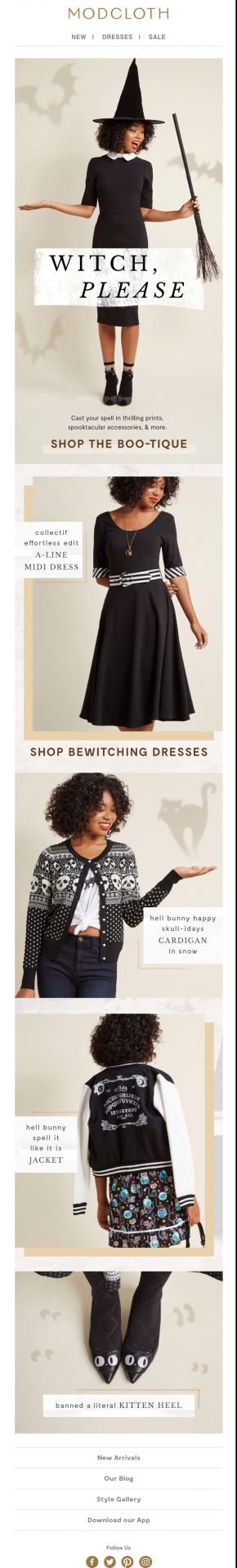 modcloth showcases their fall collection with witch themed outfit ideas