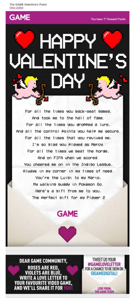 Game valentine's day email campaign