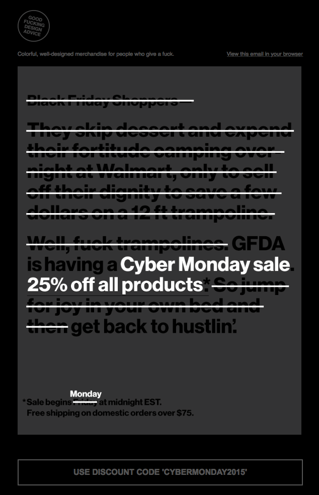 GFDA cyber monday email