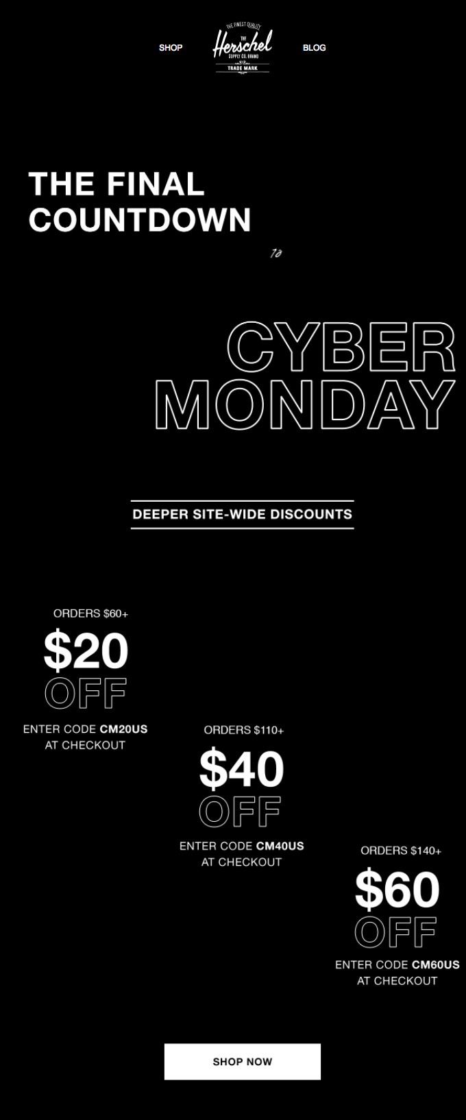 Herschel Supply Co cyber monday email