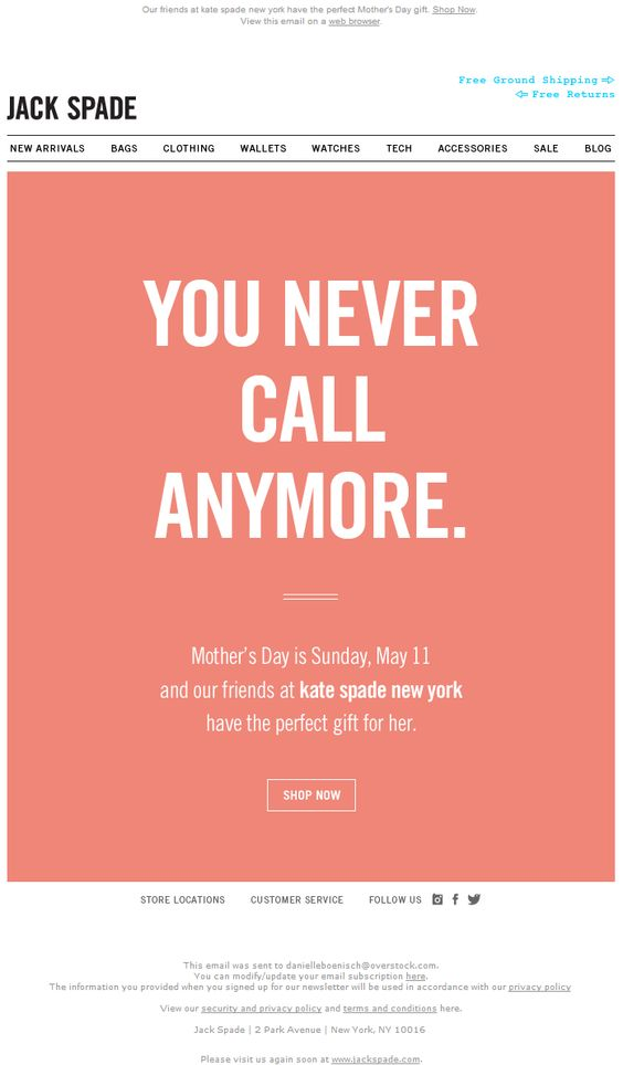 Jake Spade's email marketing campaign for Mother's Day