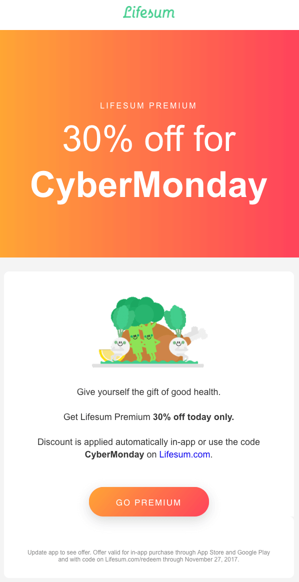 Lifesum cyber monday email