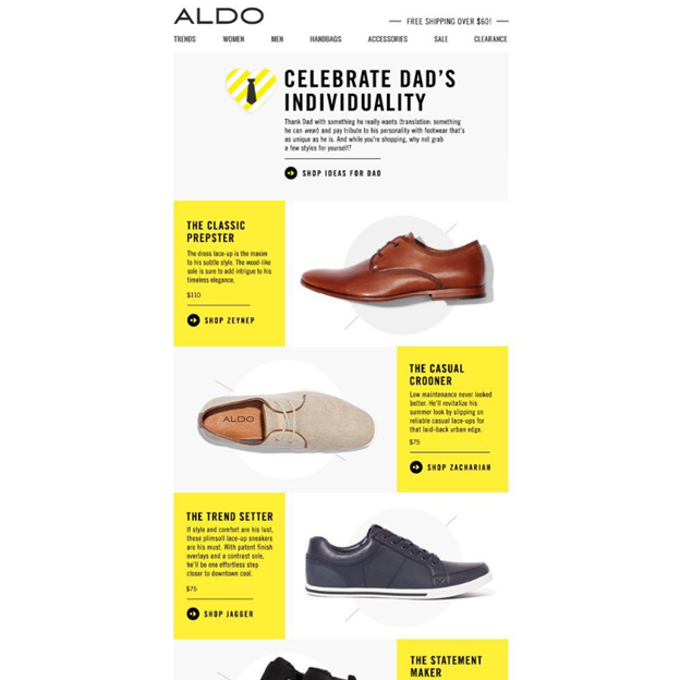 Aldo - Father's Day Email Campaign Examples