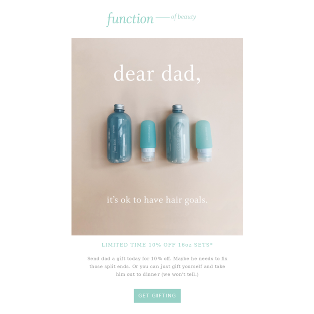 Function of Beauty - Father's Day Email Campaign Examples