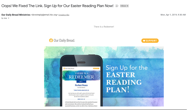 Our Daily Bread email screenshot