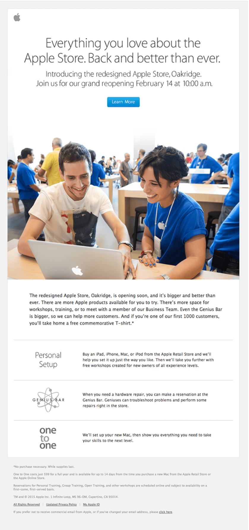 An Email Example by Apple saying Everything you love about the Apple Store. Back and better than ever. Things Email Marketers Should Do as Businesses Reopen