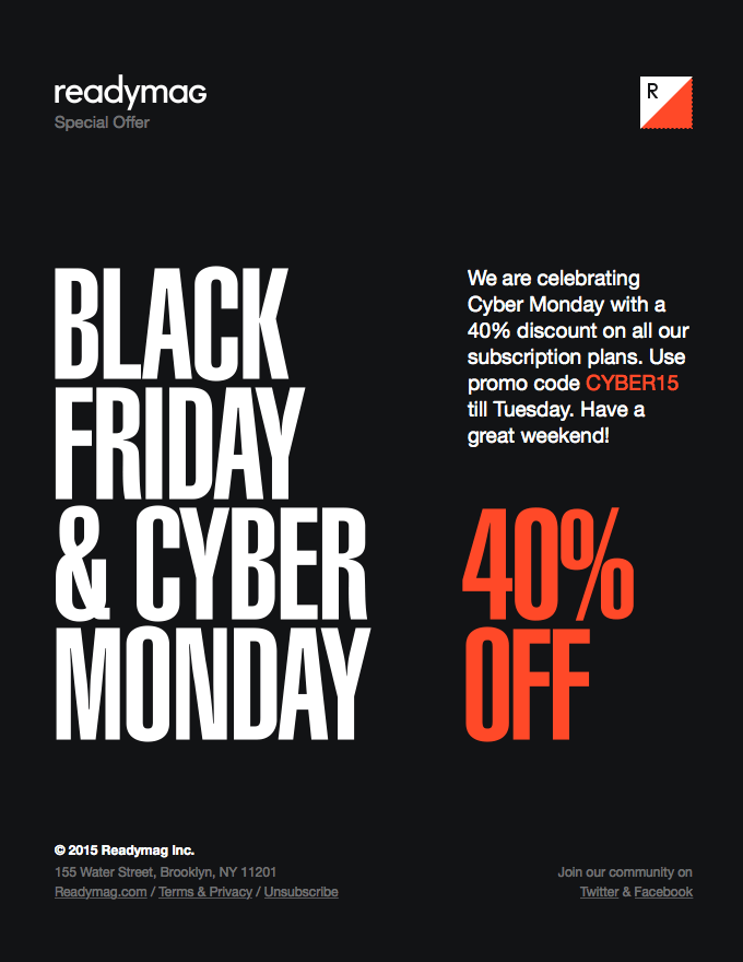 ReadyMag cyber monday email