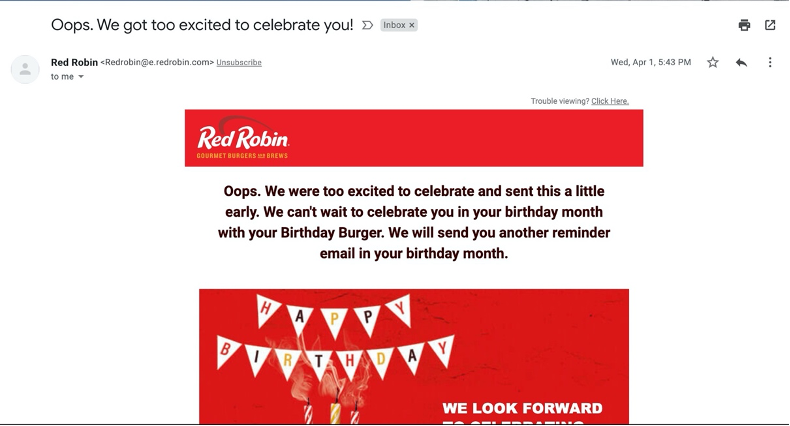 Red Robin wrong email