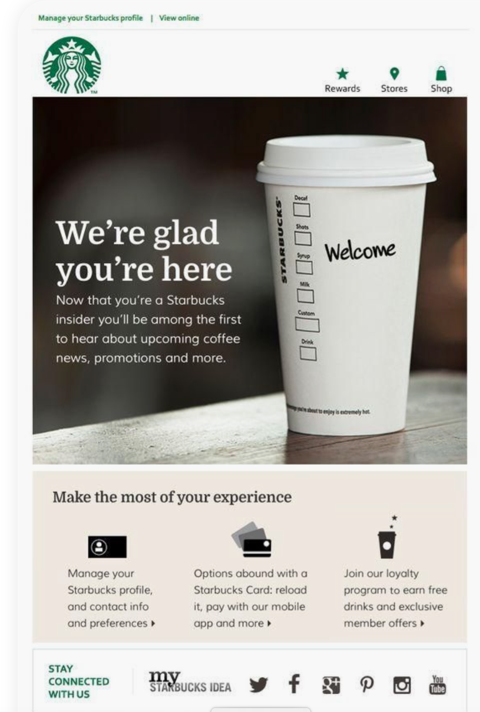 Screenshot from Starbucks' Welcome Email Automation Example