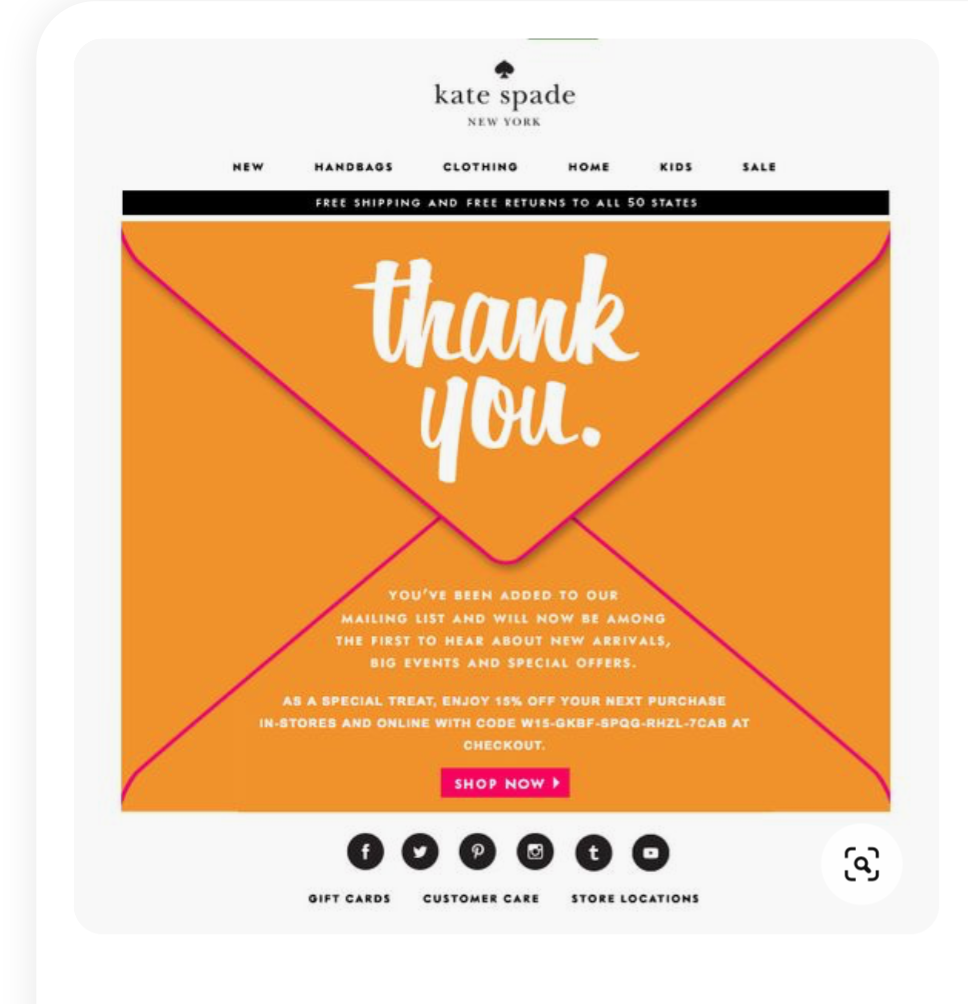 Screenshot by Kate Spade's Welcome Email Automation Example