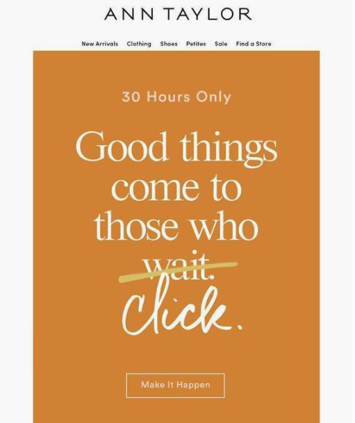 Screenshot by Ann Taylor's welcome email automation example