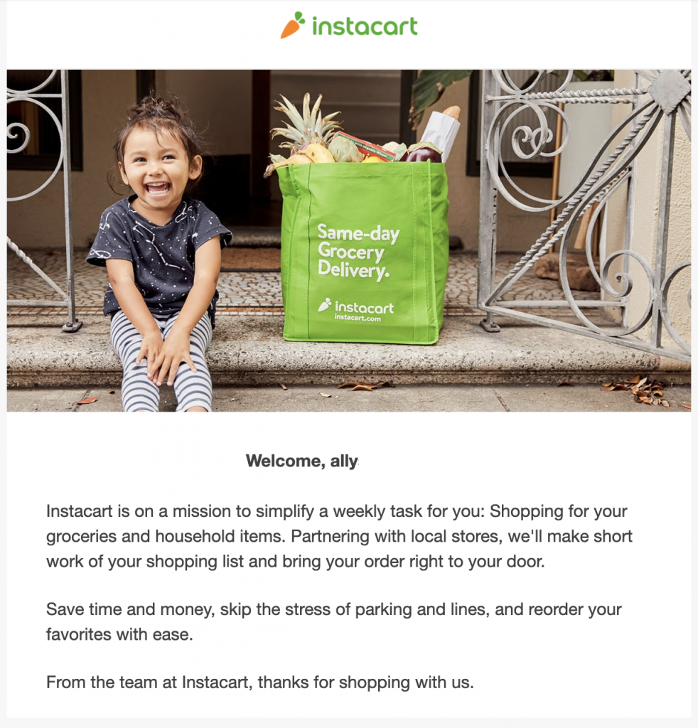 Instacart welcome email