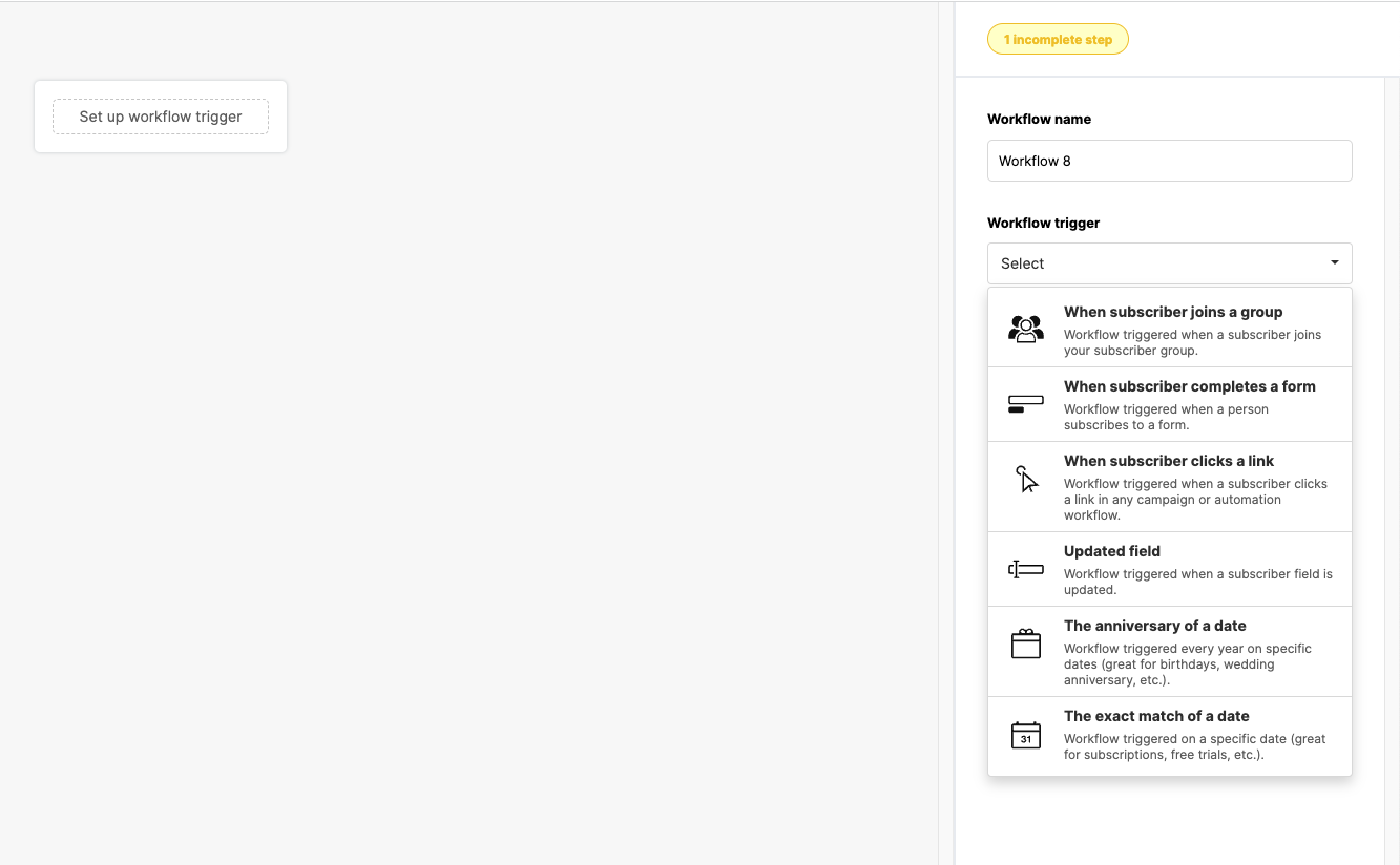 MailerLite vs Mailchimp - Screenshot of Email Automation Set up