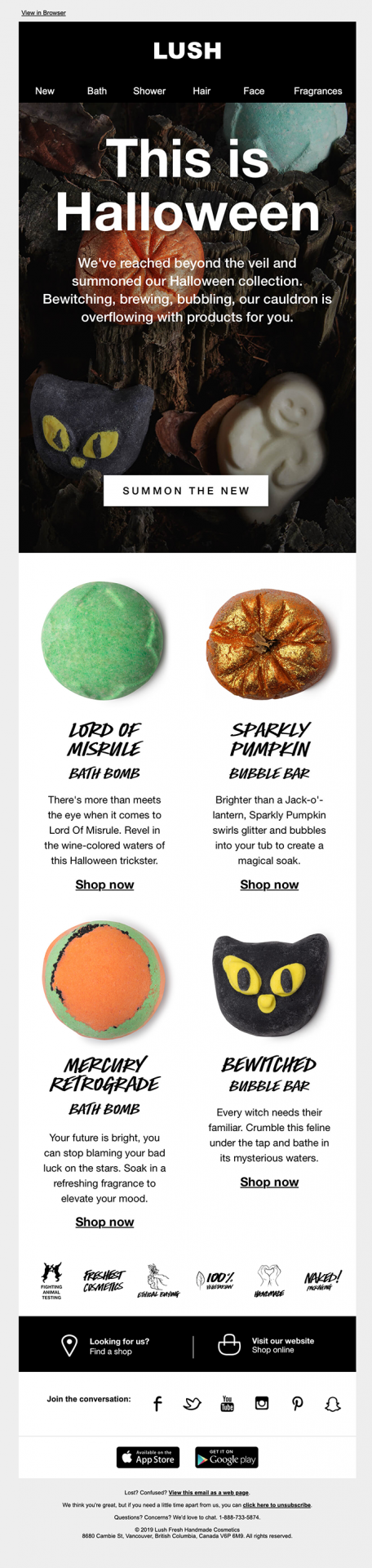 lush showcases their spooky bath products