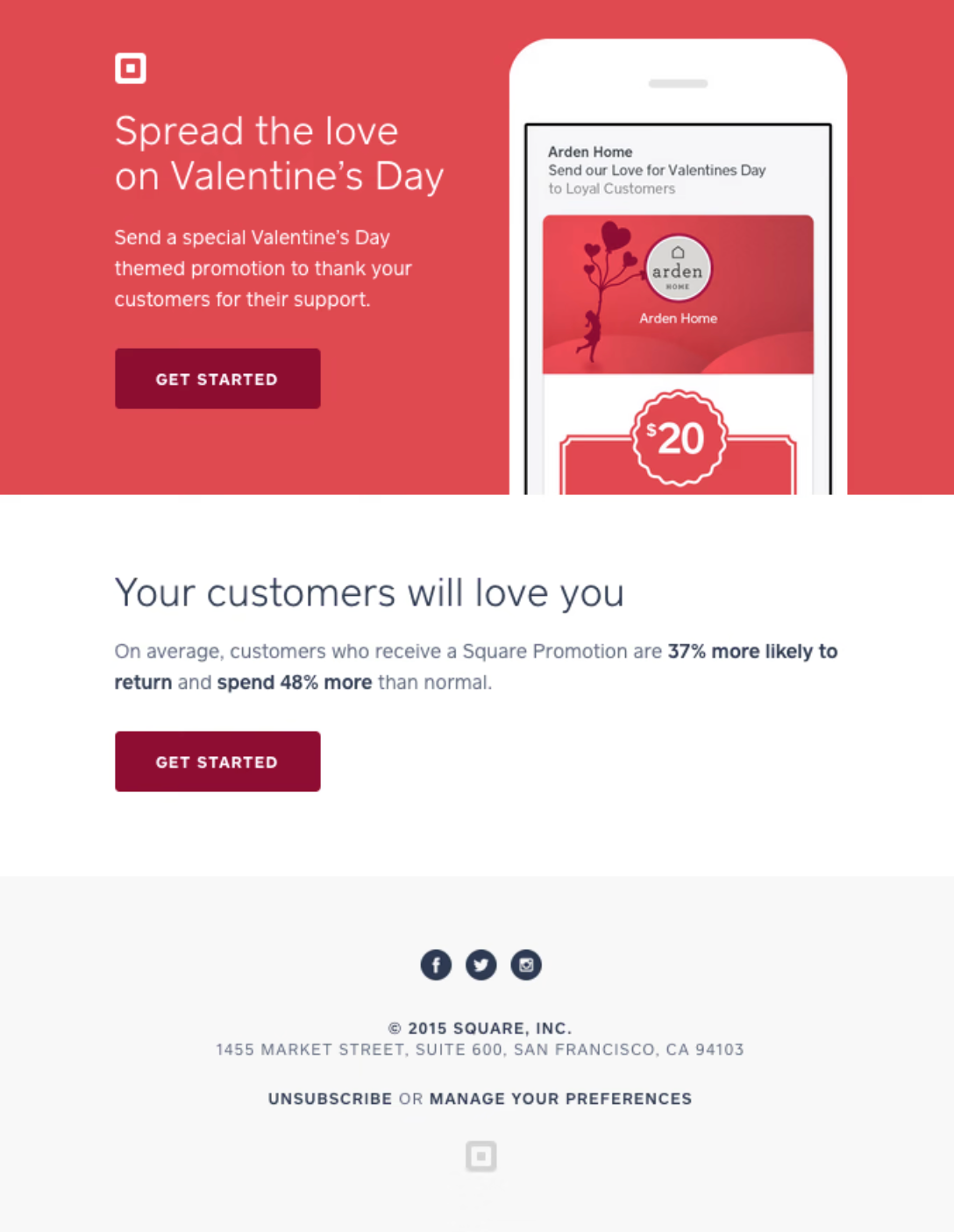 square valentine's day email campaign