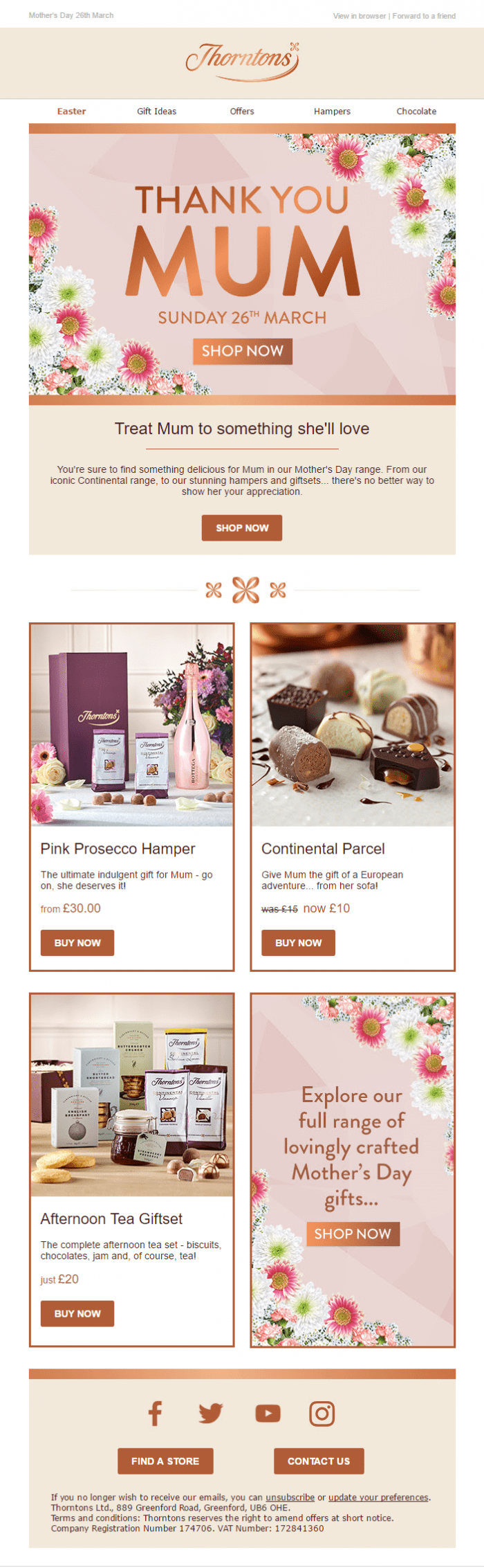 Thorntons personalized gifts email marketing campaign example for Mother's day