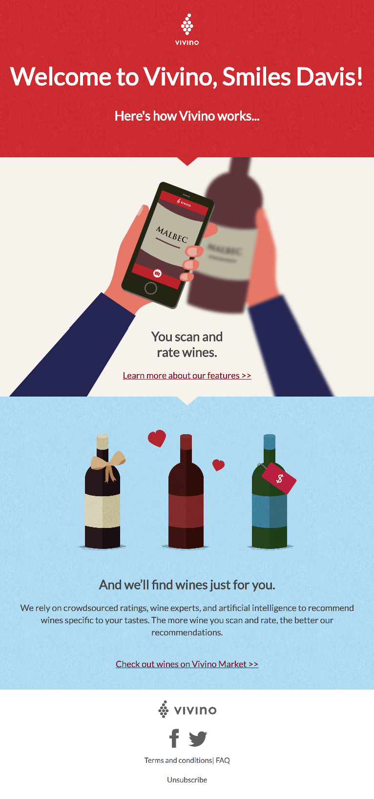 Vivino Welcome email example