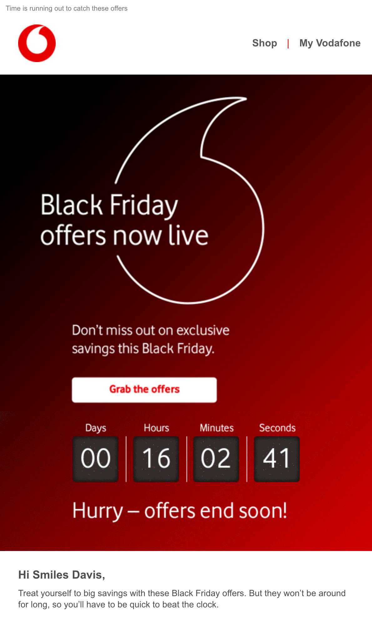 Vodafone Black Friday email example