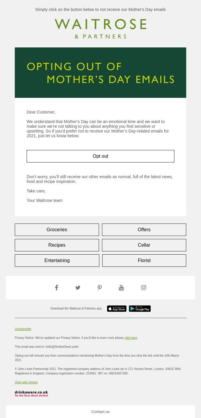 Waitrose & Partners - Mother's Day Email Marketing Campaign Example