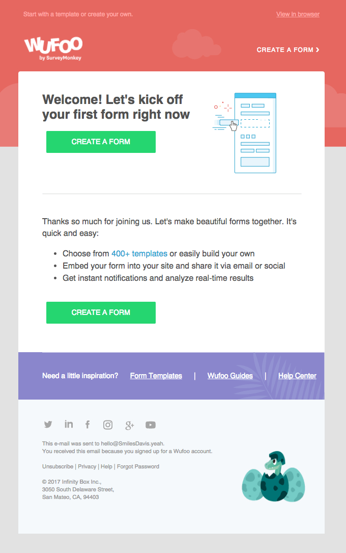 Wufoo Welcome email example